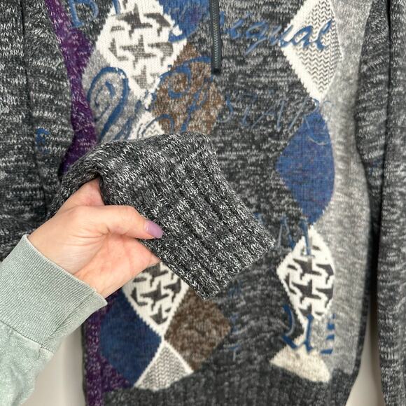 Desigual "made to dream" 1/4 zip argyle design sweater Size XL - Picture 4 of 8